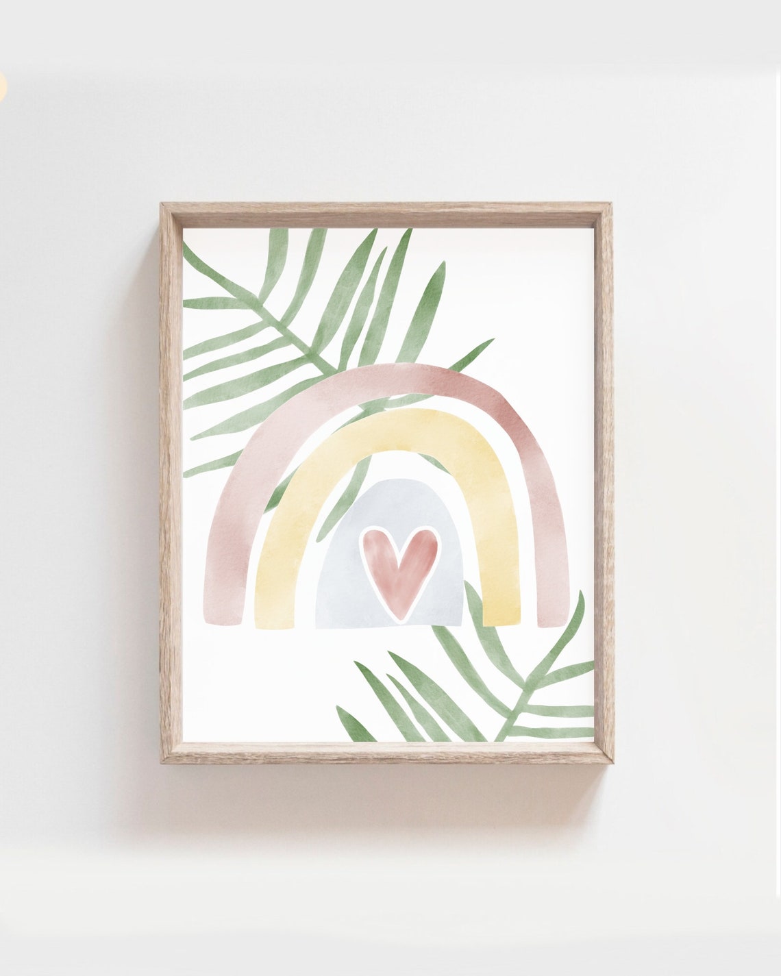 Boho Pastel Rainbow With Heart Palm Leaves Nursery Art Poster