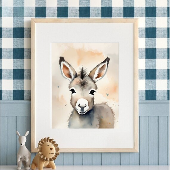 Donkey Poster Farm Animal Farm Nursery Farm House Wall Art Print Donkey Print Watercolor Paintig Wall Art Cute Donkey