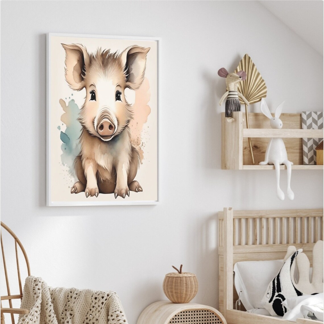 Cute Baby Wild Boar Piglet Watercolor Nursery Animal Wall Poster - Image 2