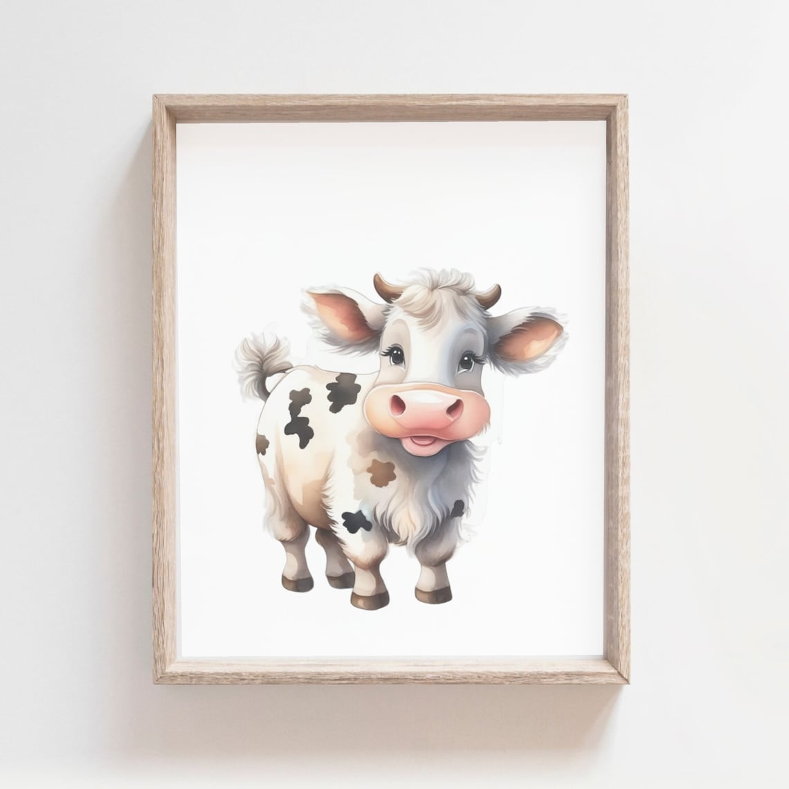 Cute Smiling Spotted Baby Cow Watercolor Farm Animal Nursery Poster