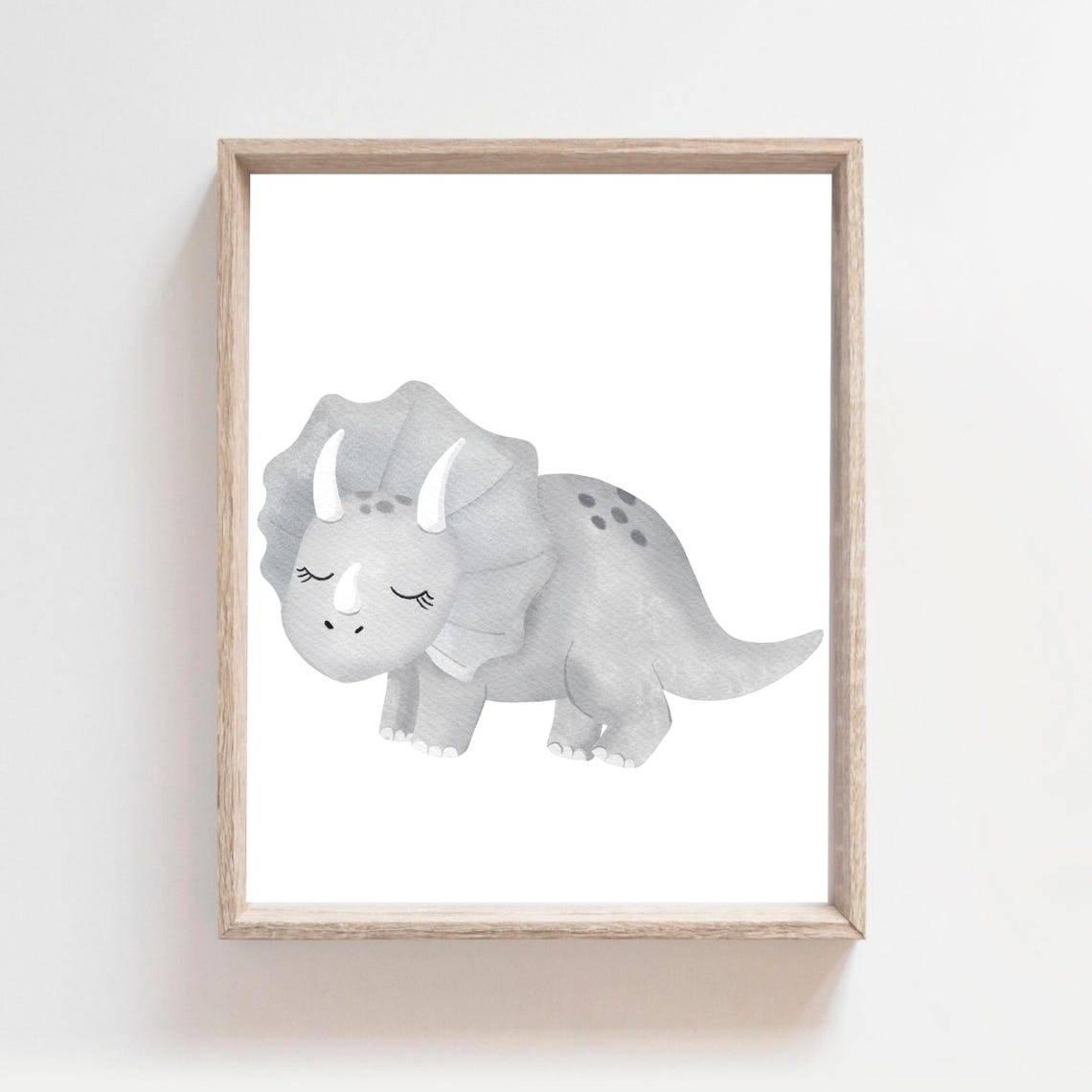 Cute Grey Triceratops Watercolor Dinosaur Nursery Wall Decor Poster
