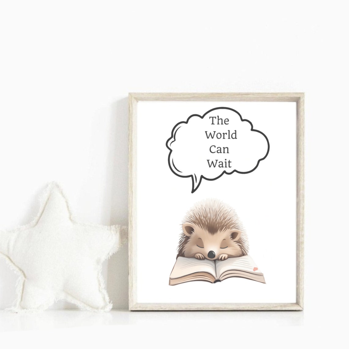 Sleepy Hedgehog Reading Book The World Can Wait Quote Poster - Image 3