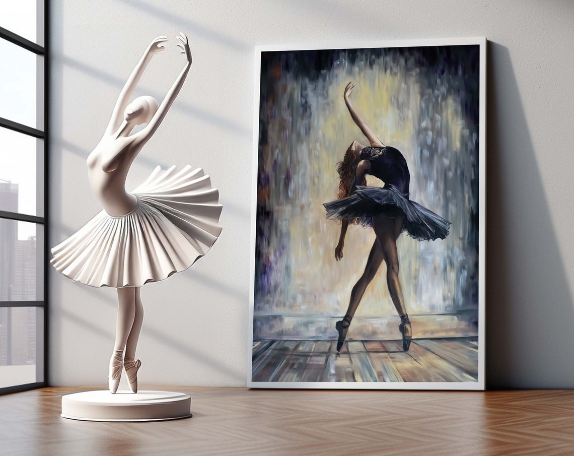 Graceful Black Tutu Ballerina Elegant Ballet Dance Painting Print