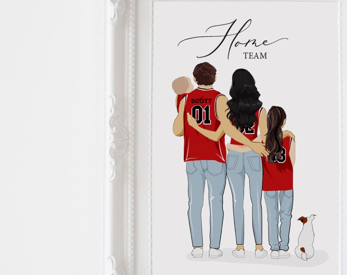 Home Team Personalized Family in Basketball Jerseys Portrait Poster