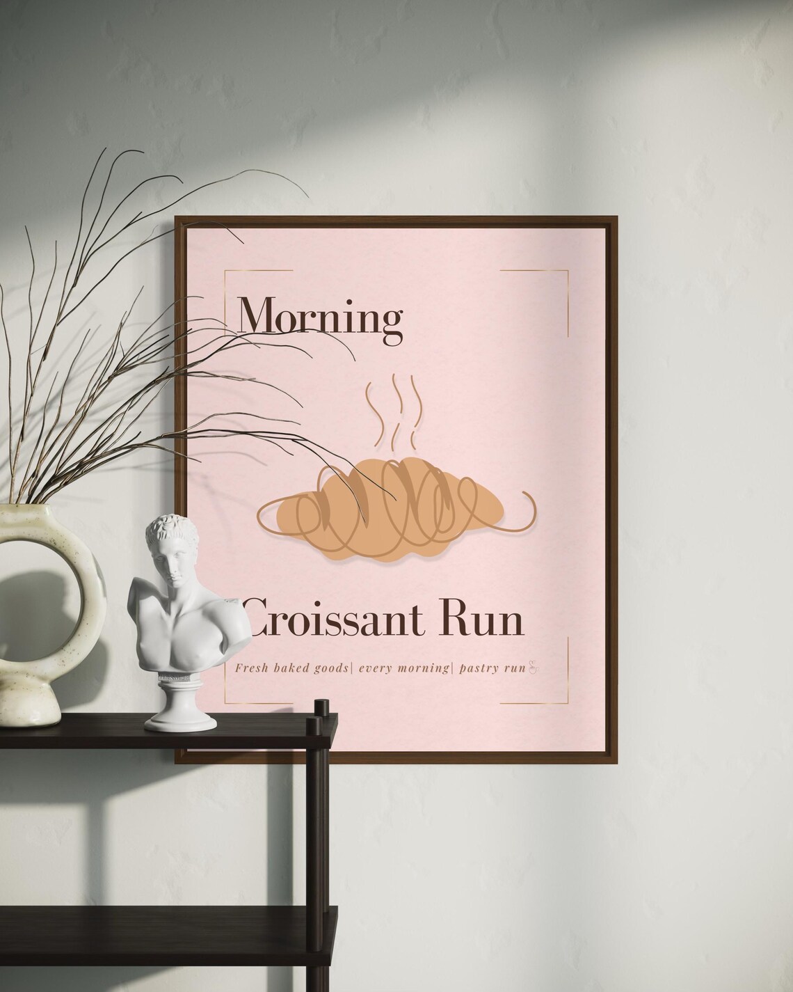 Morning Croissant Run Bakery Poster in Soft Pink Minimalist Style - Image 3