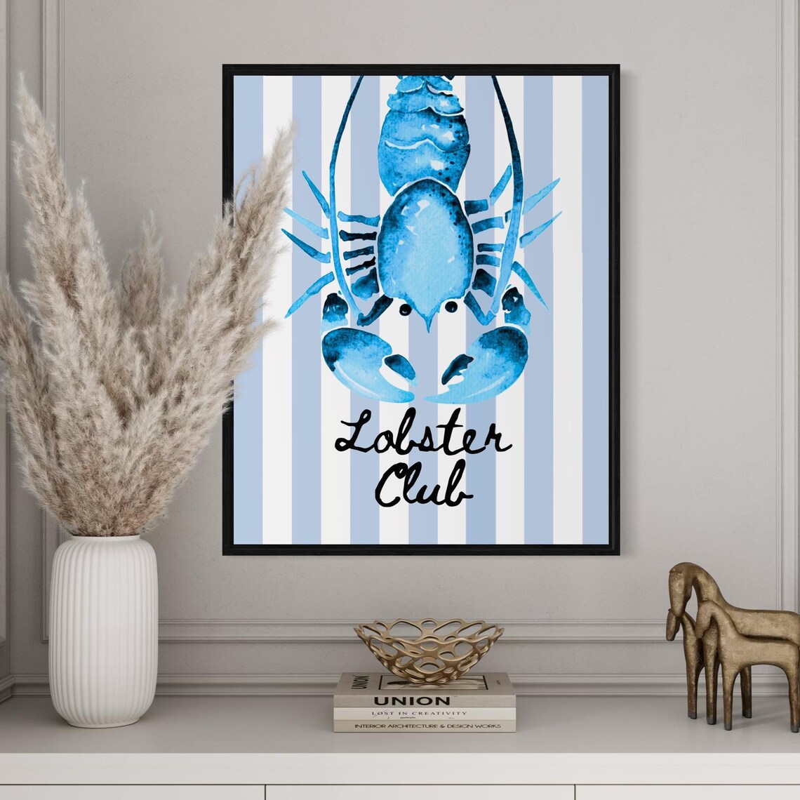 Lobster Club Blue Watercolor Lobster on Striped Kitchen Poster - Image 5