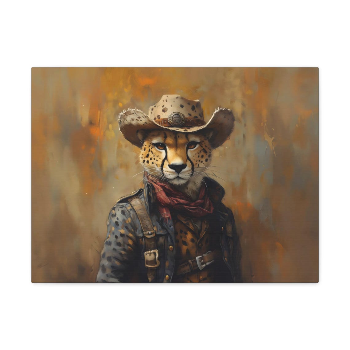 Cheetah Cowboy Sheriff Badge Denim Jacket Oil Painting Western Poster - Image 3