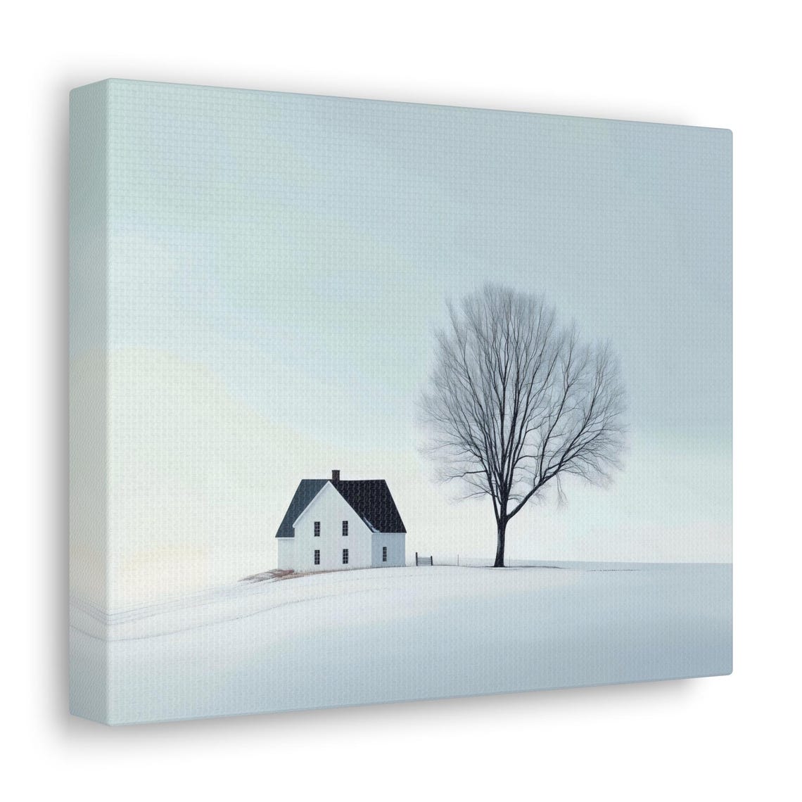 Minimalist Farmhouse And Bare Tree In Winter Snow Landscape Print - Image 2