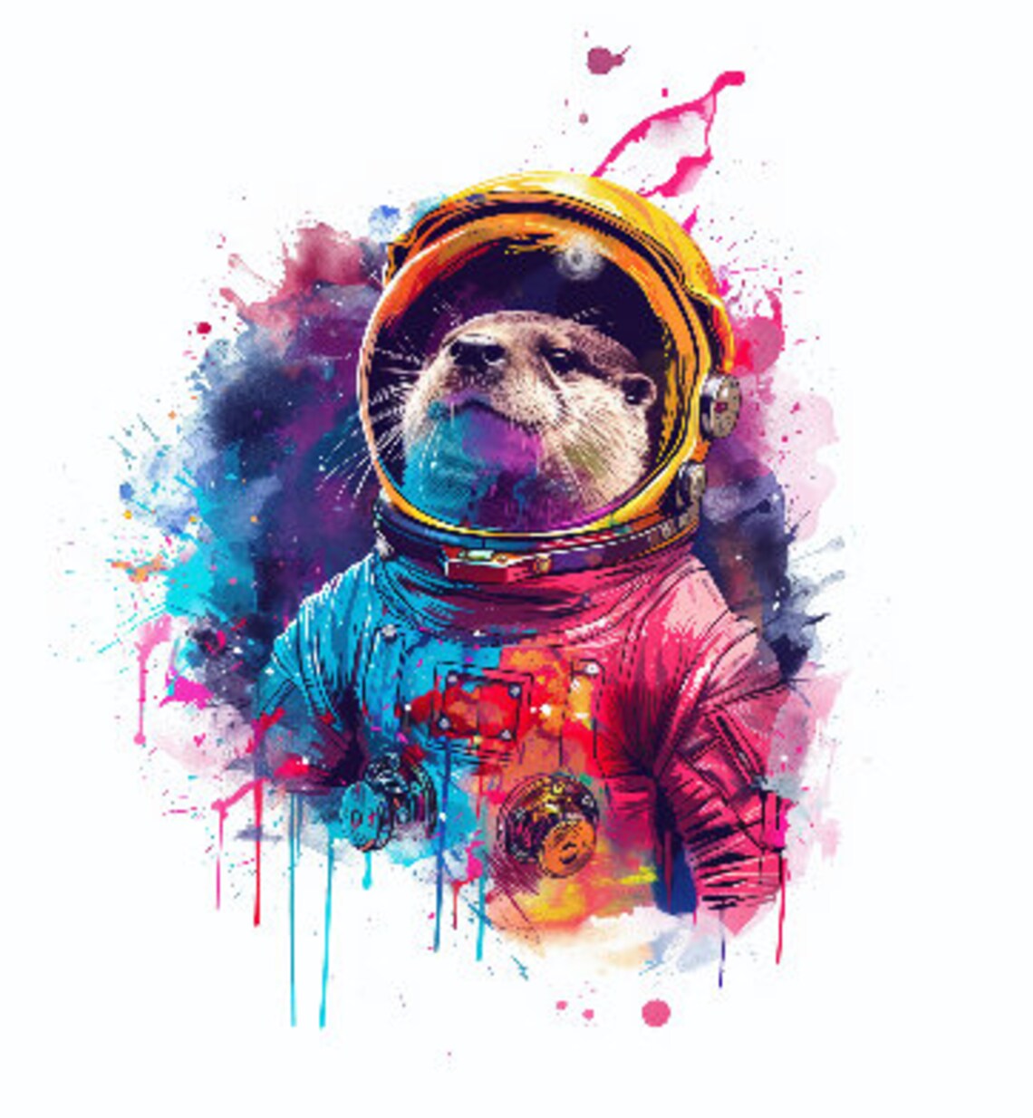 Cute Otter Astronaut Watercolor Diving Helmet Animal Art Poster - Image 2