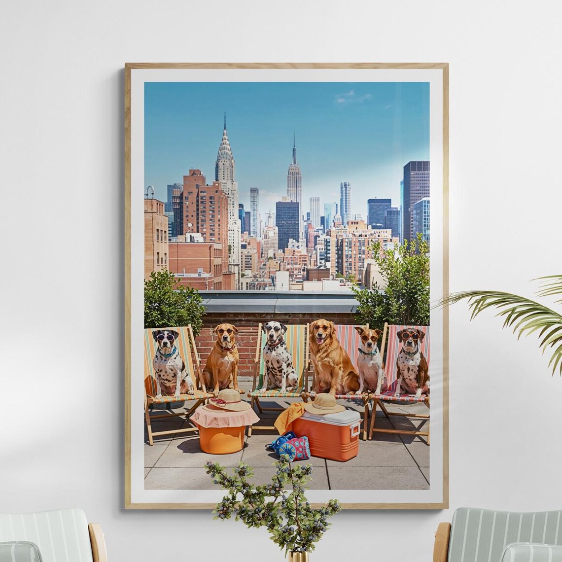 Nyc Rooftop Dogs, Manhattan Skyline Art Print