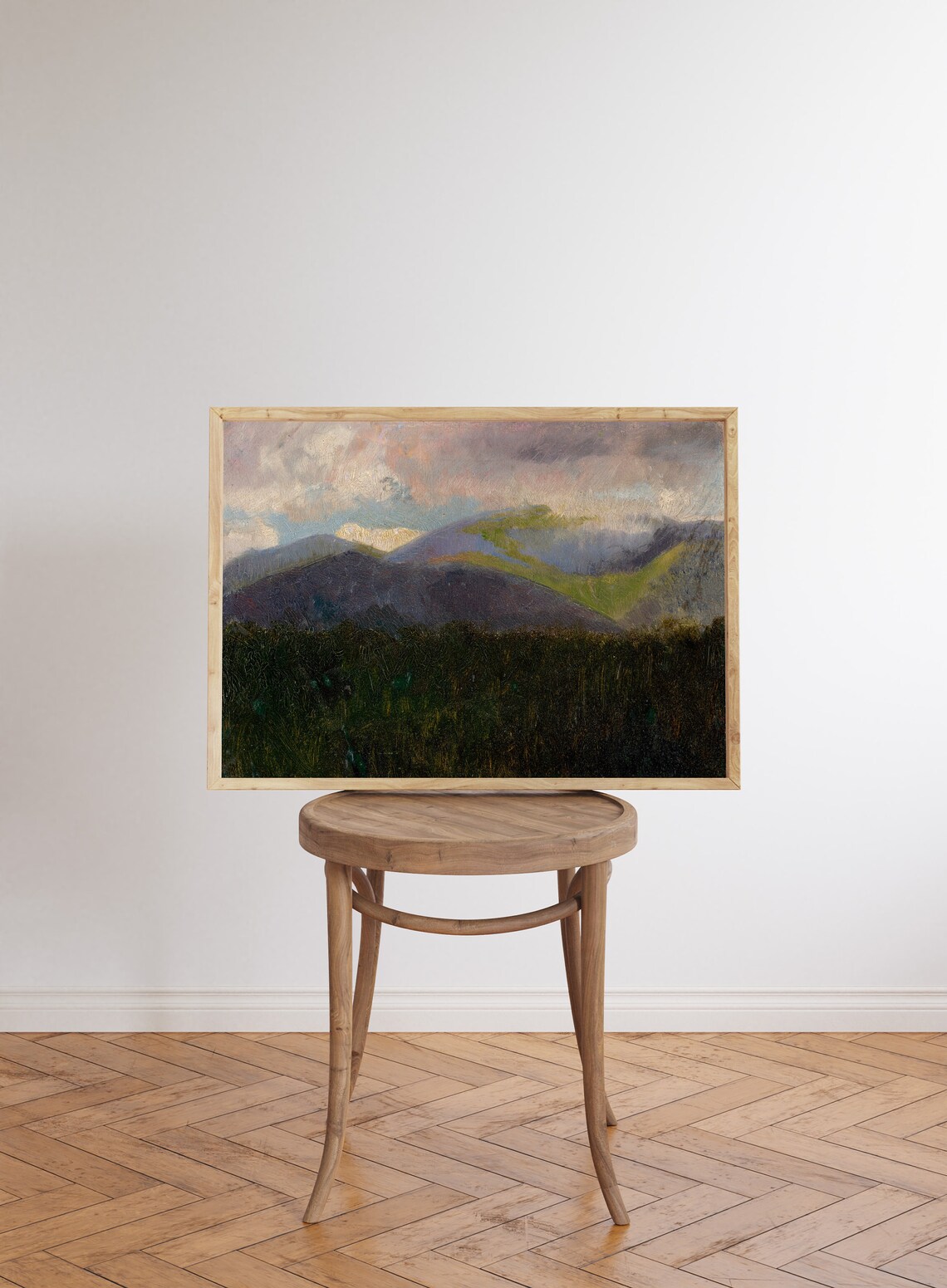 Purple Mountain Peaks At Dusk Pink Clouds Landscape Painting Poster - Image 6