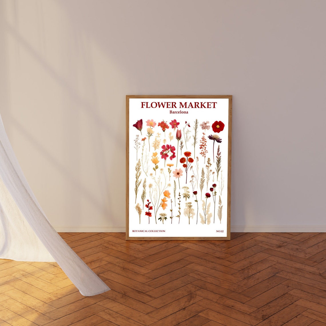 Barcelona Flower Market Red Pressed Botanical Wildflower Art Poster - Image 3