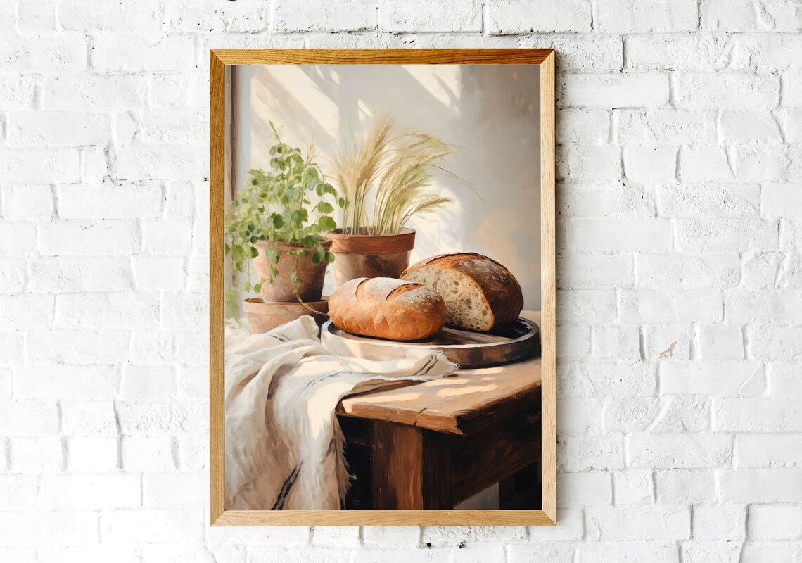 Vintage Bread Still Life Art Print, Rustic Kitchen Decor - Image 3
