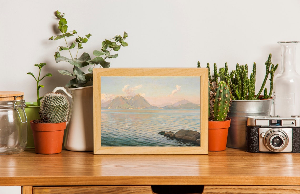 Mountain Lake Print Vintage Lake Painting Soft Tonal Wall Art Lake Painting Vintage Lake House Art Landscape - Image 2