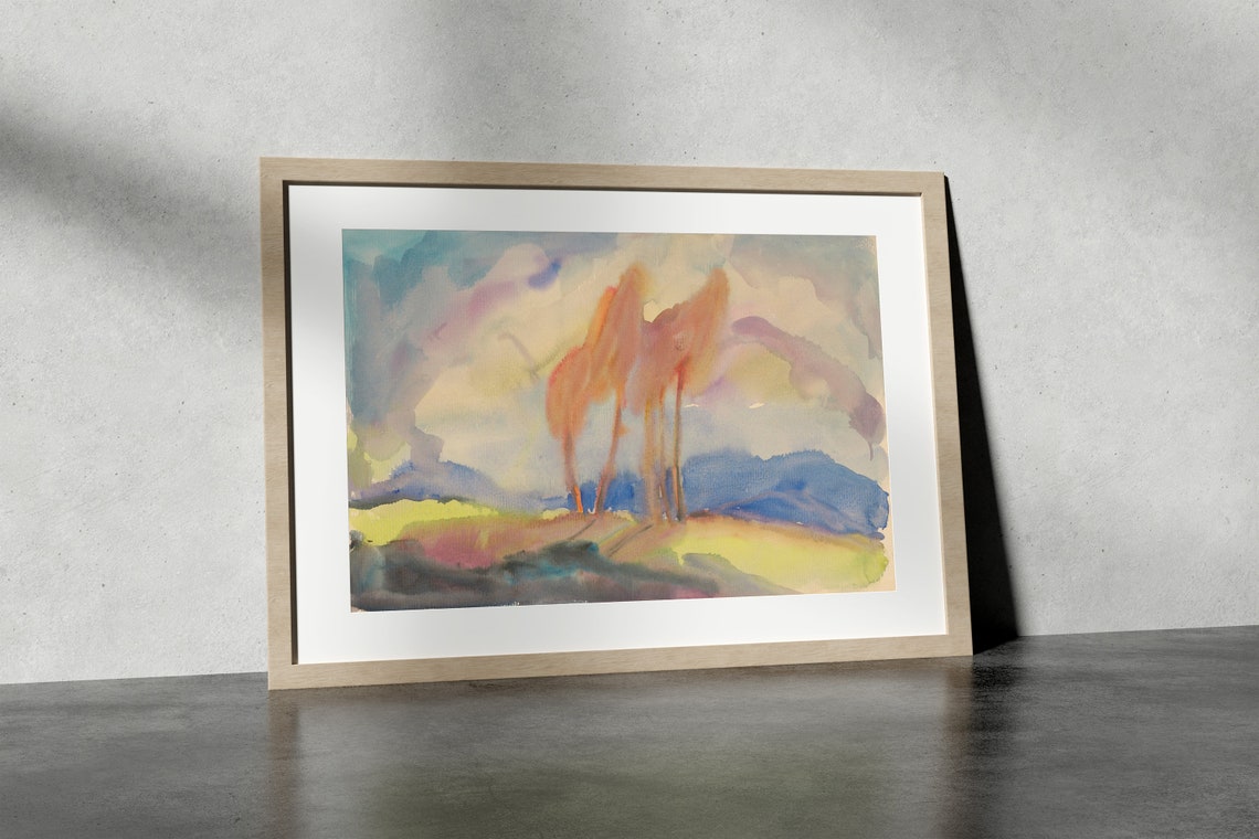 Golden Trees Watercolor Landscape Painting Minimalist Abstract Poster - Image 4