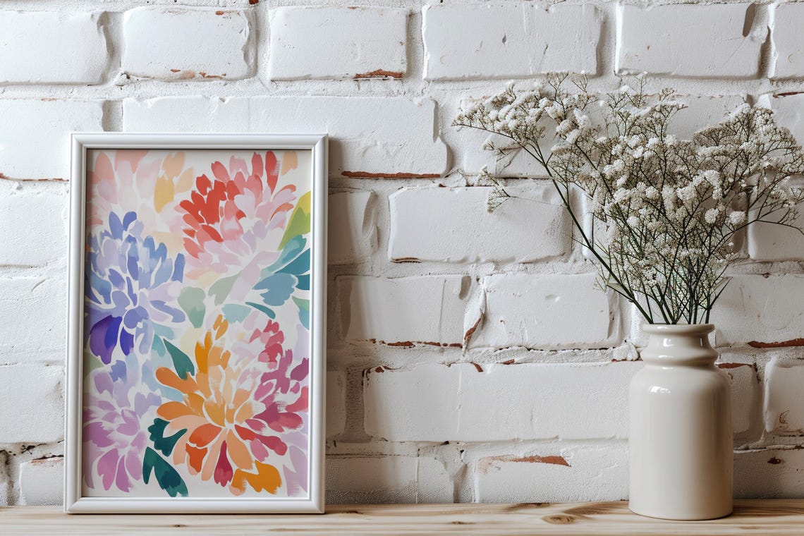Painterly Dahlia Blooms Pink Orange Purple Watercolor Poster - Image 5