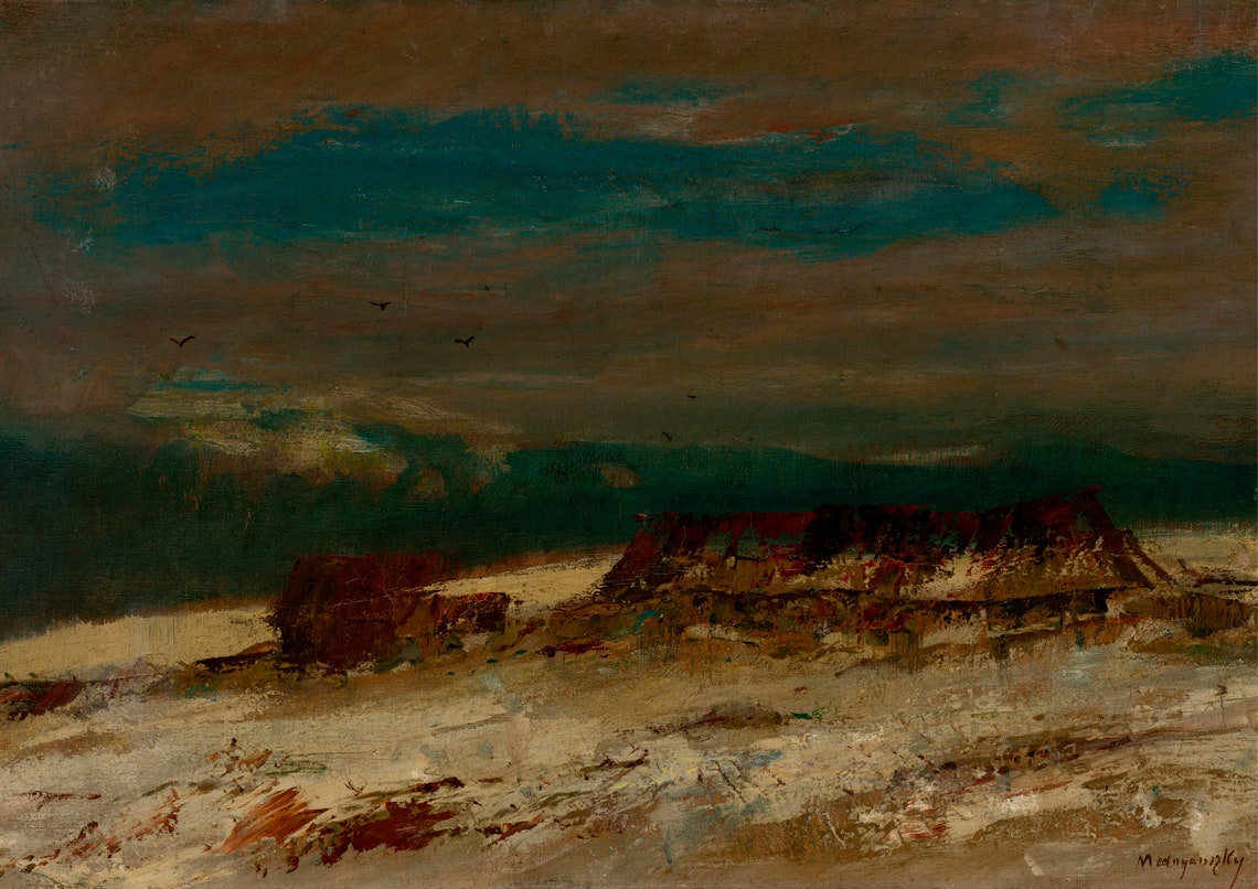 Dark Moody Mountain Twilight Shore Muted Antique Painting Poster - Image 7