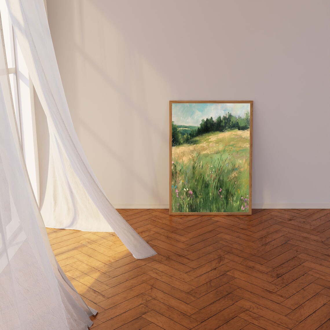 Wildflower Field Landscape Oil Painting Vintage Landscape Art Print Country Field Wall Art Summer Meadow Art - Image 3