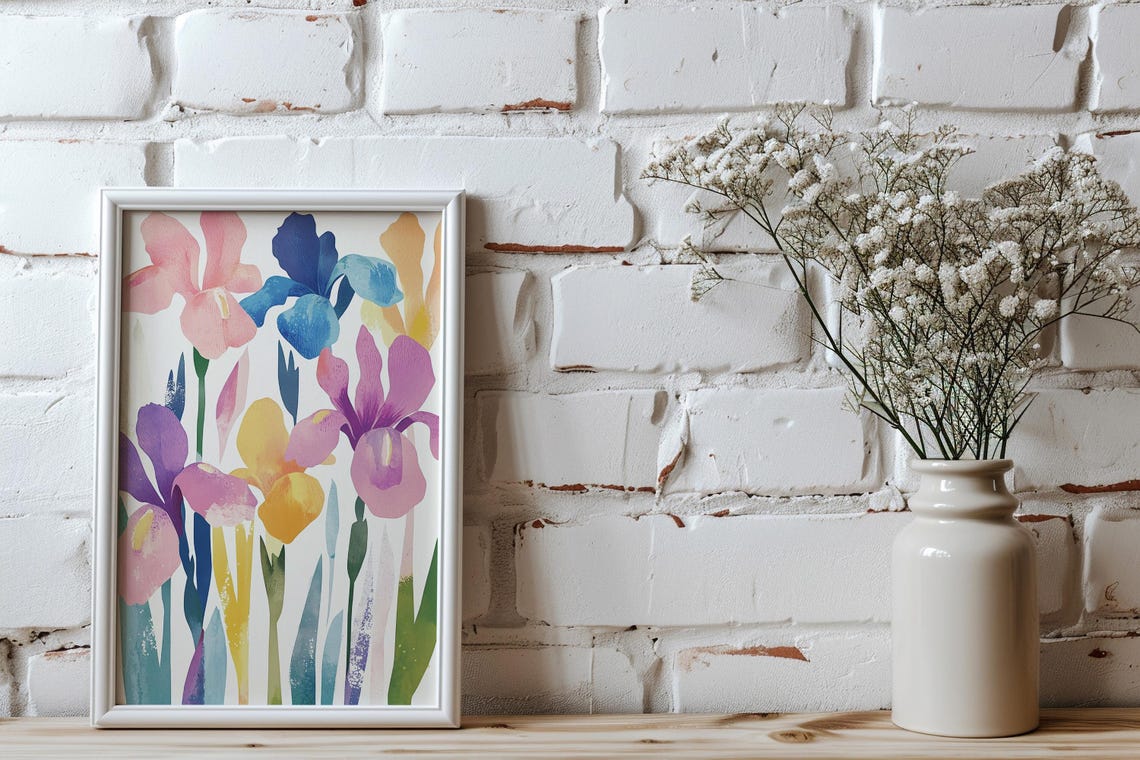 Watercolor Iris Blooms Soft Pink Purple Blue Floral Home Decor Poster - Image 4