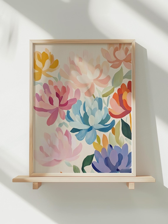Rainbow Peony Blooms Blue Pink Orange Floral Home Decor Poster