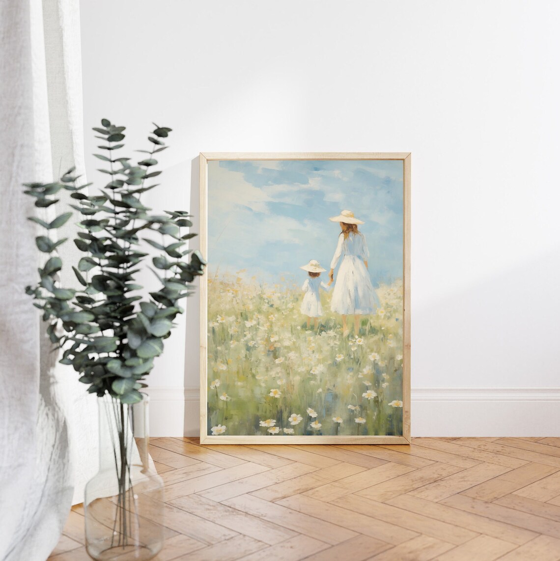 Mother Daughter Summer Meadow Art Print, Daisy Wall - Image 4