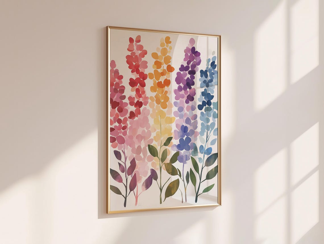 Rainbow Watercolor Wildflower Stems Modern Floral Art Poster - Image 7