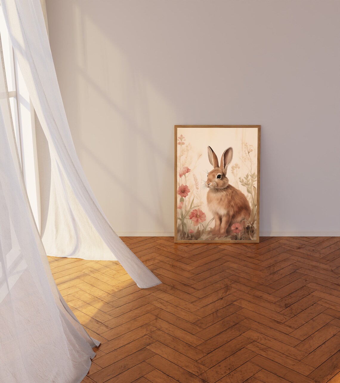 Spring Bunny Rabbit In Wildflowers, Vintage Farmhouse - Image 3