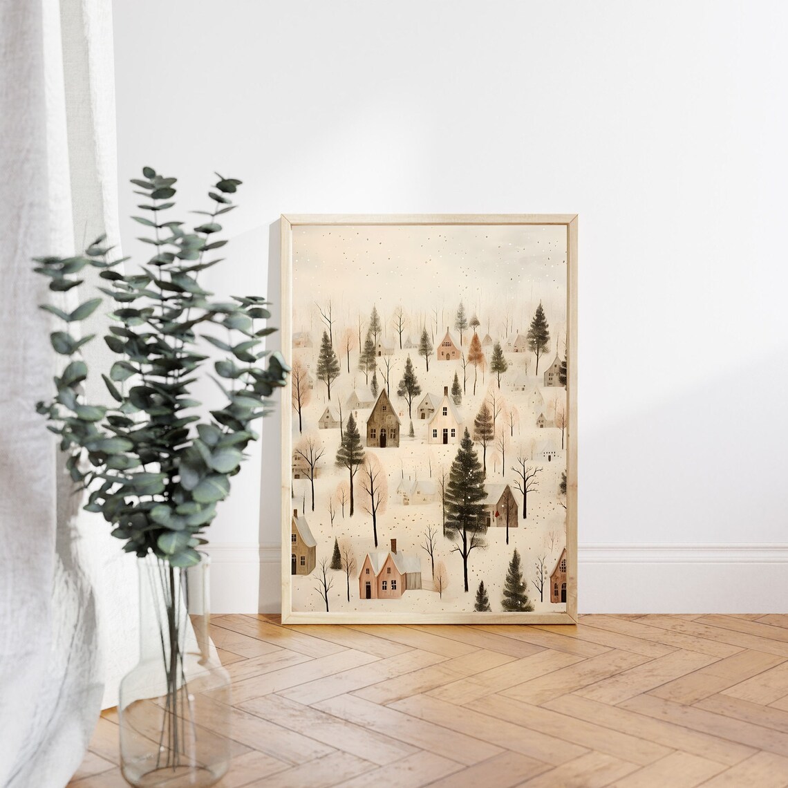 Village Christmas Poster, Snowy Winter House Print - Image 3