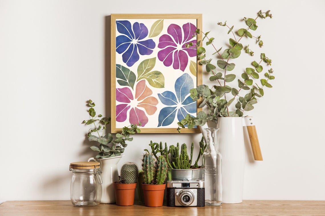 Bold Tropical Blooms Blue Magenta Orange Botanical Home Decor Poster - Image 6