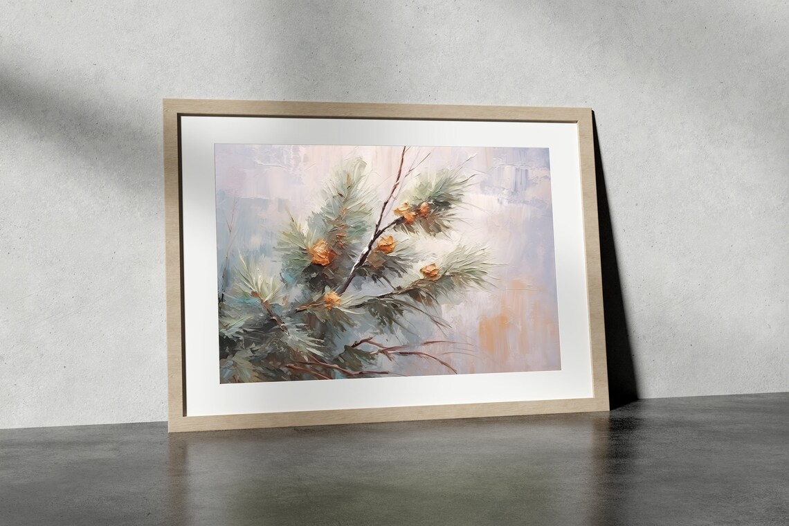 Winter Pine Branch Painting Snowy Rustic Holiday Botanical Art Poster - Image 5