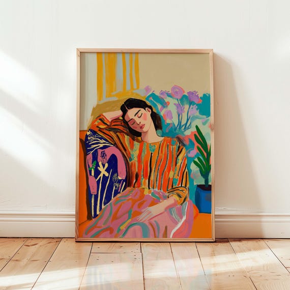 Retro Lady Sleeping Vintage Decor Art Print