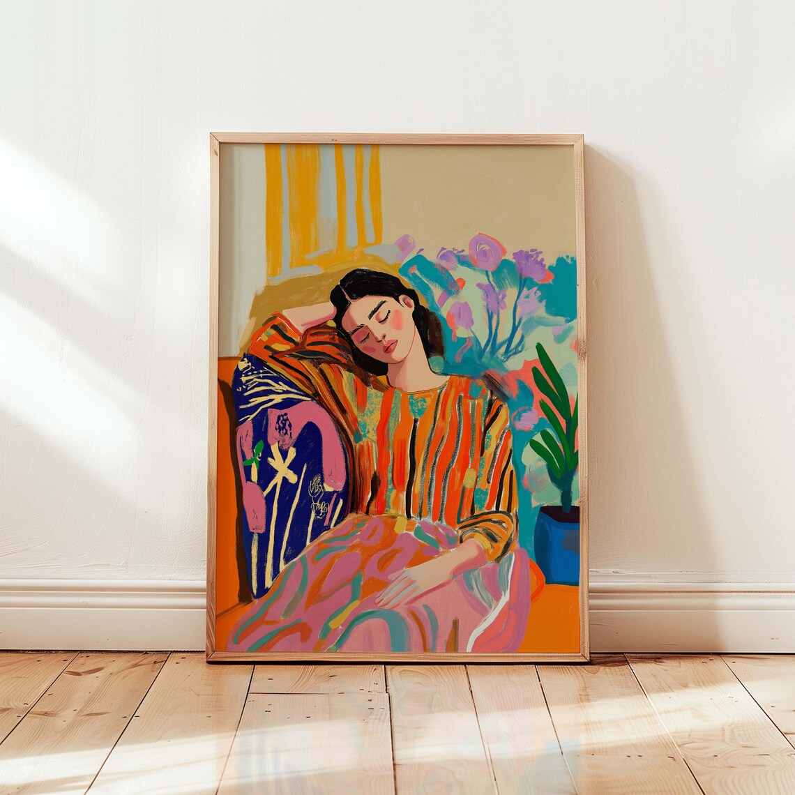 Retro Lady Sleeping Vintage Decor Art Print