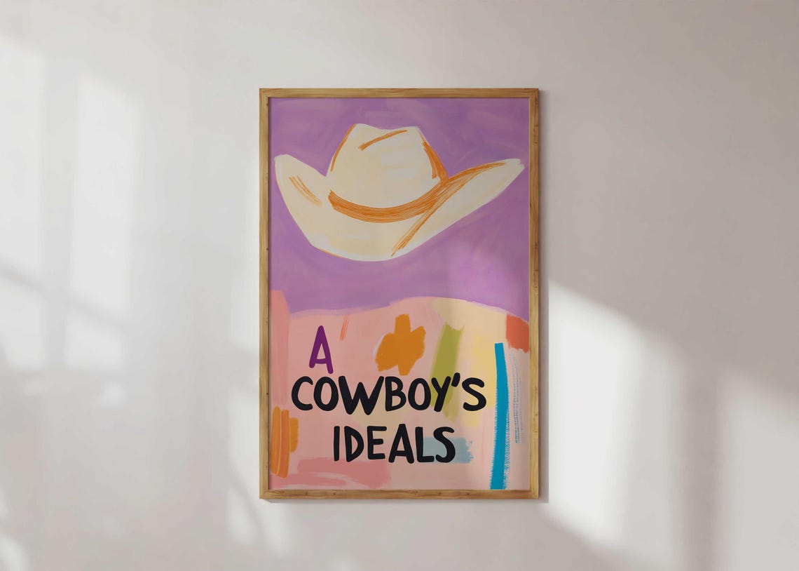 A Cowboy's Ideals White Hat Purple Pink Abstract Western Art Poster
