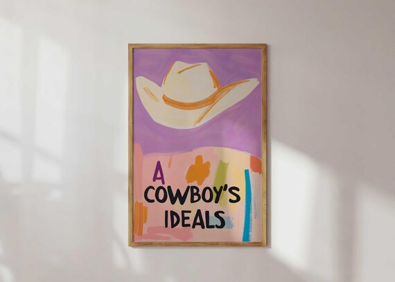 A Cowboy's Ideals White Hat Purple Pink Abstract Western Art Poster