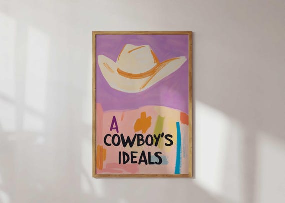 Modern Cowboy Hat Print Southwestern Western Wall Art Trendy Ranch Home Decor Minimalist Country Boho Rodeo Poster