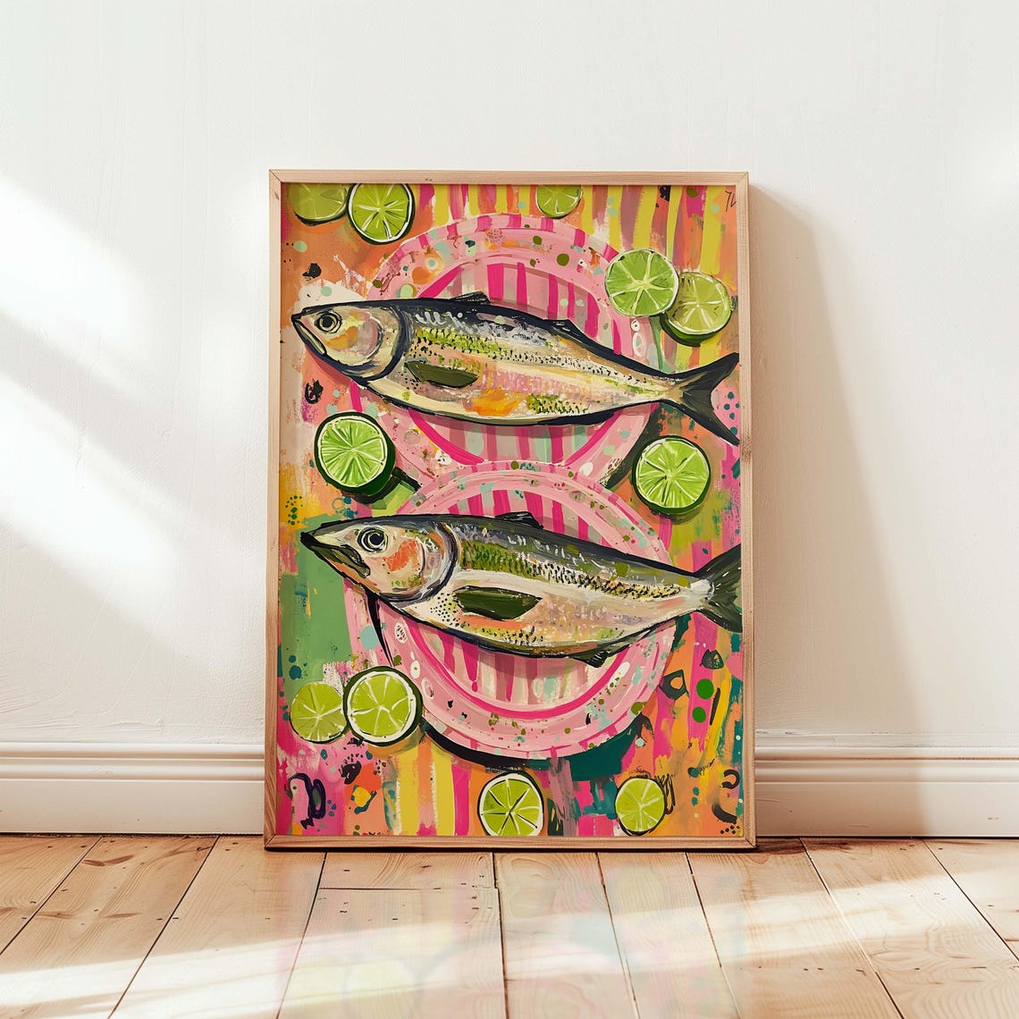 Painted Fish Lime Still Life Colorful Seafood Kitchen Decor Poster