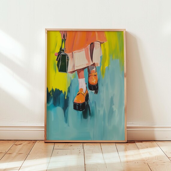 Retro Fashion Illustration Of Platform Loafers Outfit 70s Style Art Poster
