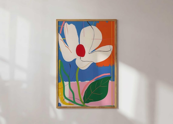 Bold Flower Wall Art Modern Abstract Botanical Color Block Floral Print Funky Room Decor Retro Plant Colorful Maximalist