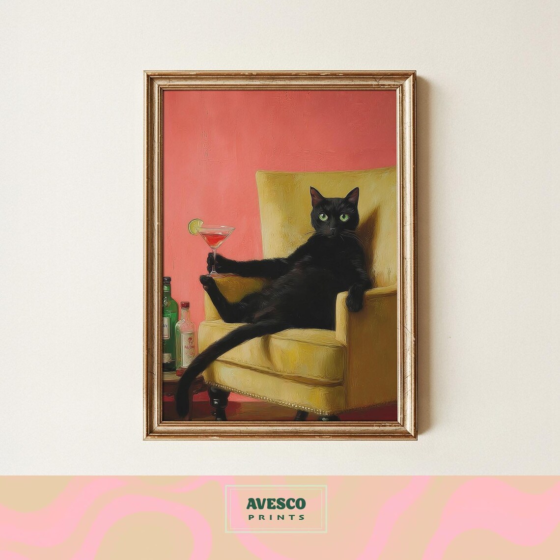 Black Cat Vintage Oil Painting Art Print