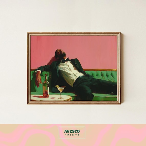 Man On Couch With Bar Cart, Cocktail Art Print