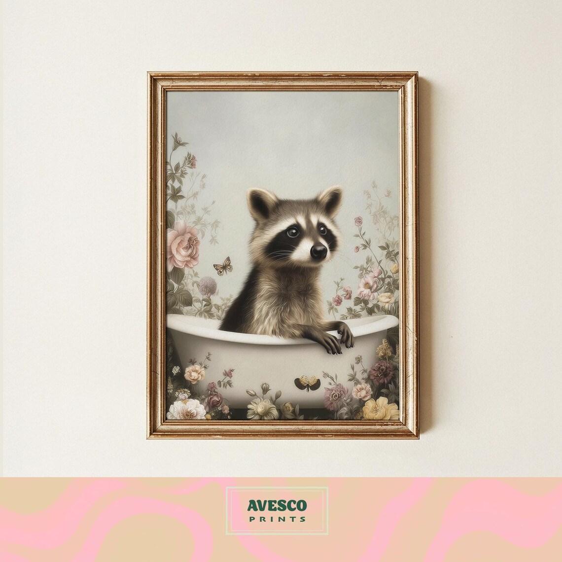 Raccoon In Bathtub, Kids Bathroom Wall Art Print