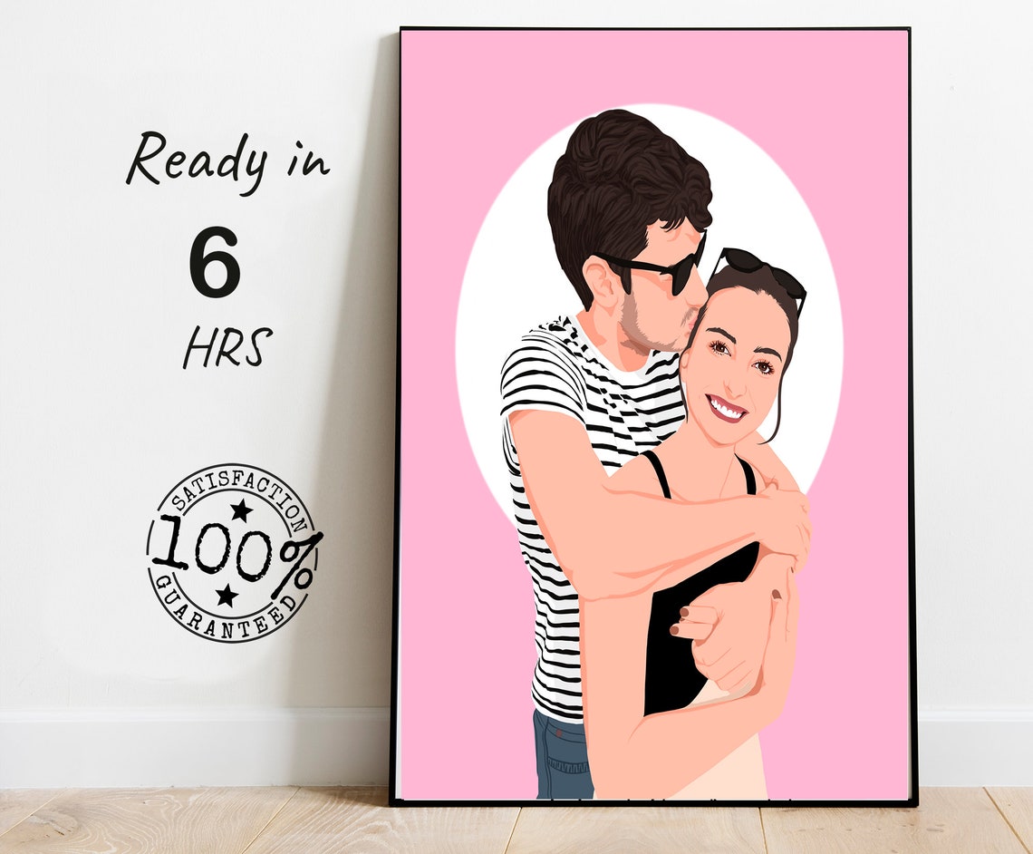 Custom Faceless Couple Vector Illustration on Pink Background Poster
