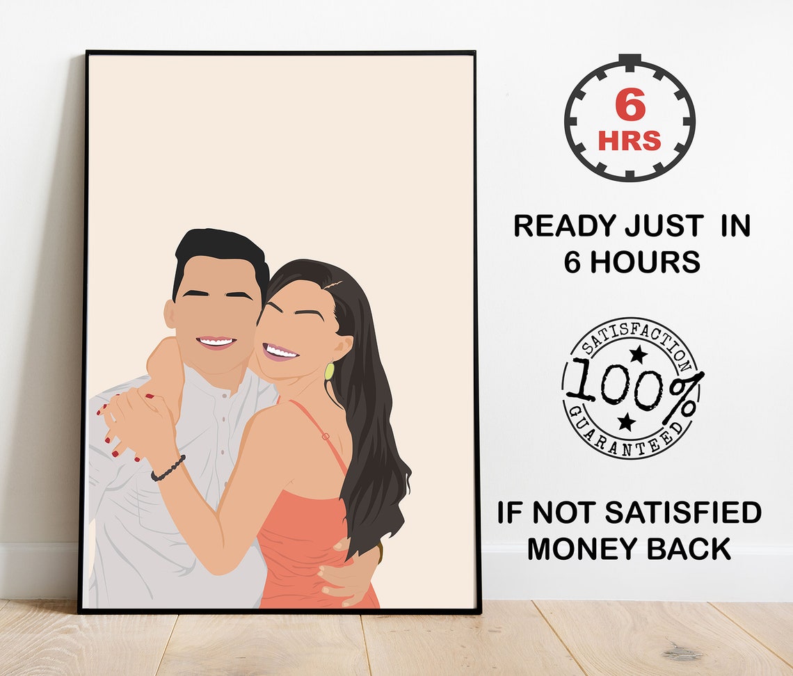 Laughing Couple Custom Color Portrait Cream Background Poster