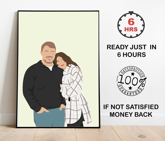 Couple Custom Color Portrait Cream Background Plaid Shirt Poster