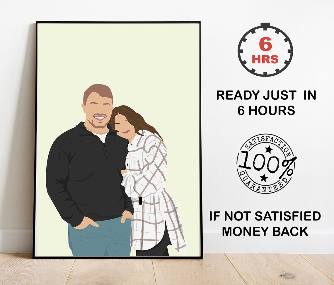 Couple Custom Color Portrait Cream Background Plaid Shirt Poster
