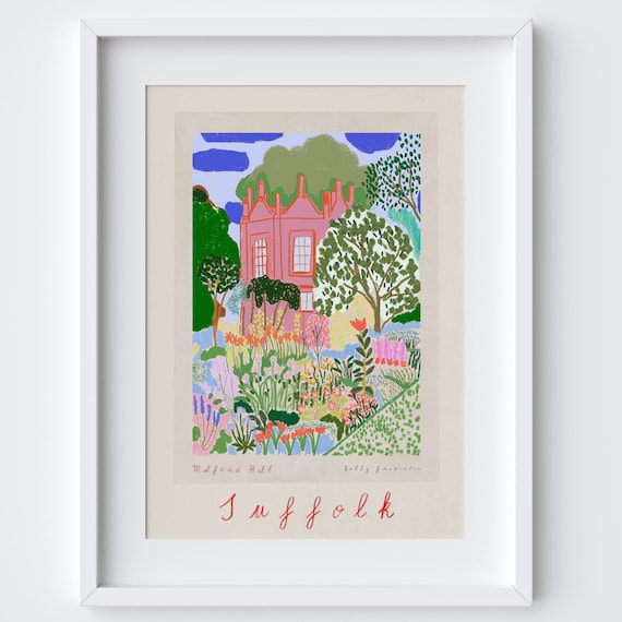 Melford Hall Suffolk Colorful Manor Garden Illustration Poster