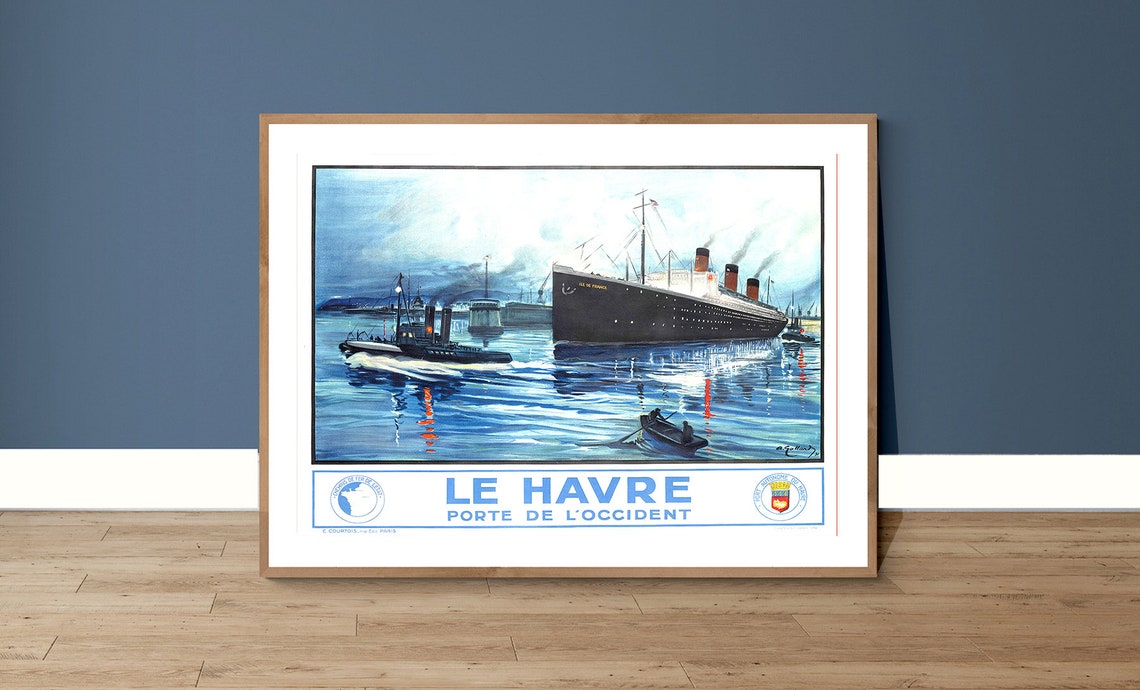 Le Havre Porte de l'Occident Vintage Ocean Liner Harbor Poster