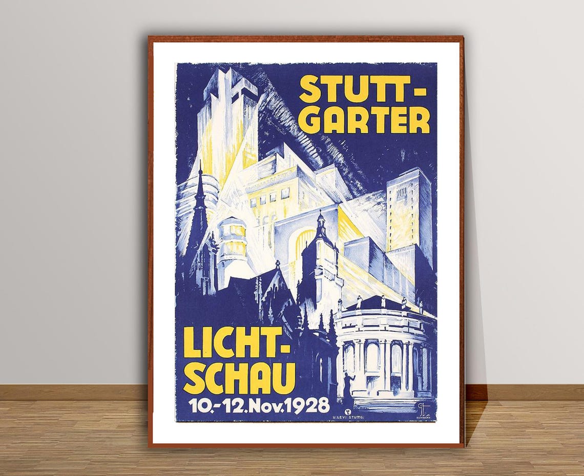 Stuttgart Light Show 1928 Night City Architecture Vintage Event Poster - Image 3