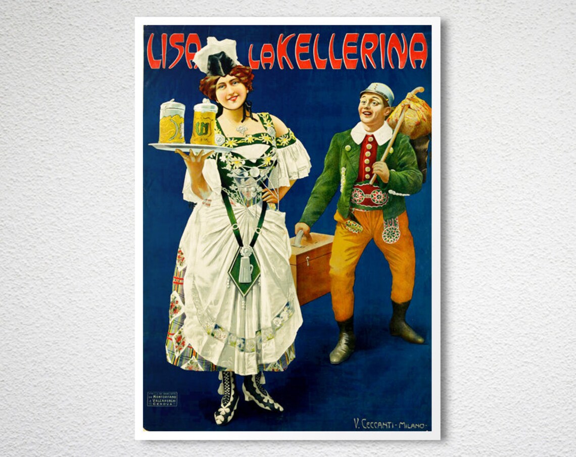 Lisa La Kellerina Beer Barmaid Tray Vintage Italian Beer Ad Poster - Image 2