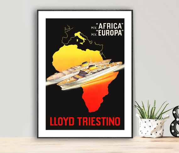 Lloyd Triestino Mv Africa Mv Europa Vintage Travel Poster Poster Paper Or Print Gift Idea